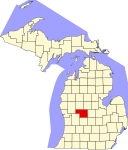 Map of Michigan highlighting Montcalm County